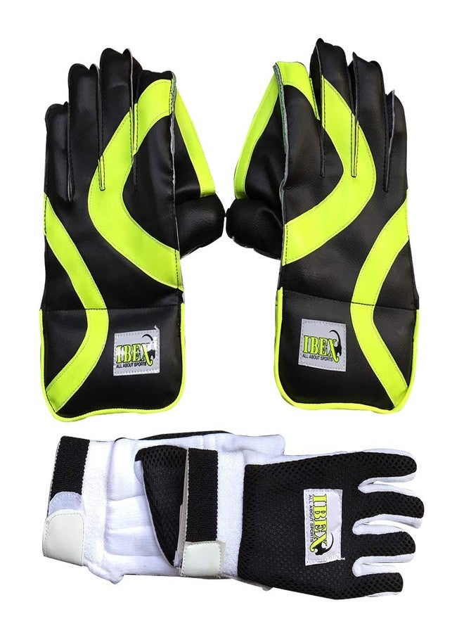 JetFire Ibex Men'S Leather, Polyvinyl Chloride, Rubber College Cricket Wicket Keeping Gloves Combo With Black Inner (Green And Black), One Size - Image 2