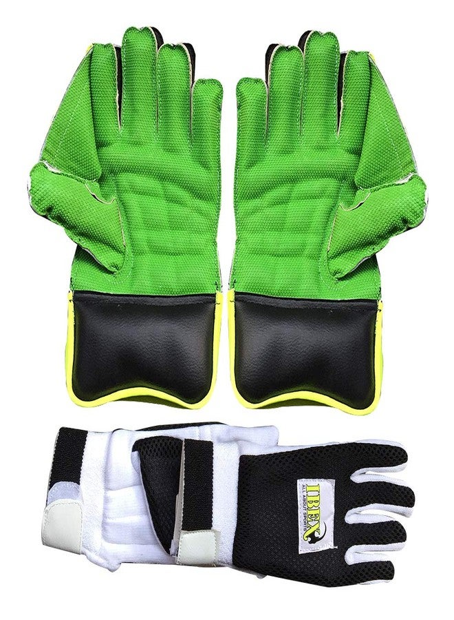 JetFire Ibex Men'S Leather, Polyvinyl Chloride, Rubber College Cricket Wicket Keeping Gloves Combo With Black Inner (Green And Black), One Size - Image 3