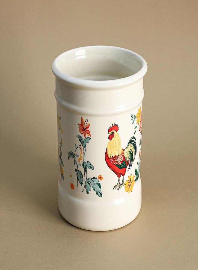 Bicuzat Ceramic Rural Rooster Pattern Kitchen Utensil Holder, Large Cooking Utensil Crocks, Ceramic Utensil Organizer for Spatula, Kitchen, Home Decoration - Image 3