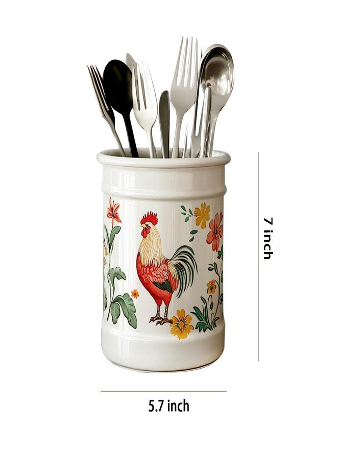 Bicuzat Ceramic Rural Rooster Pattern Kitchen Utensil Holder, Large Cooking Utensil Crocks, Ceramic Utensil Organizer for Spatula, Kitchen, Home Decoration - Image 2