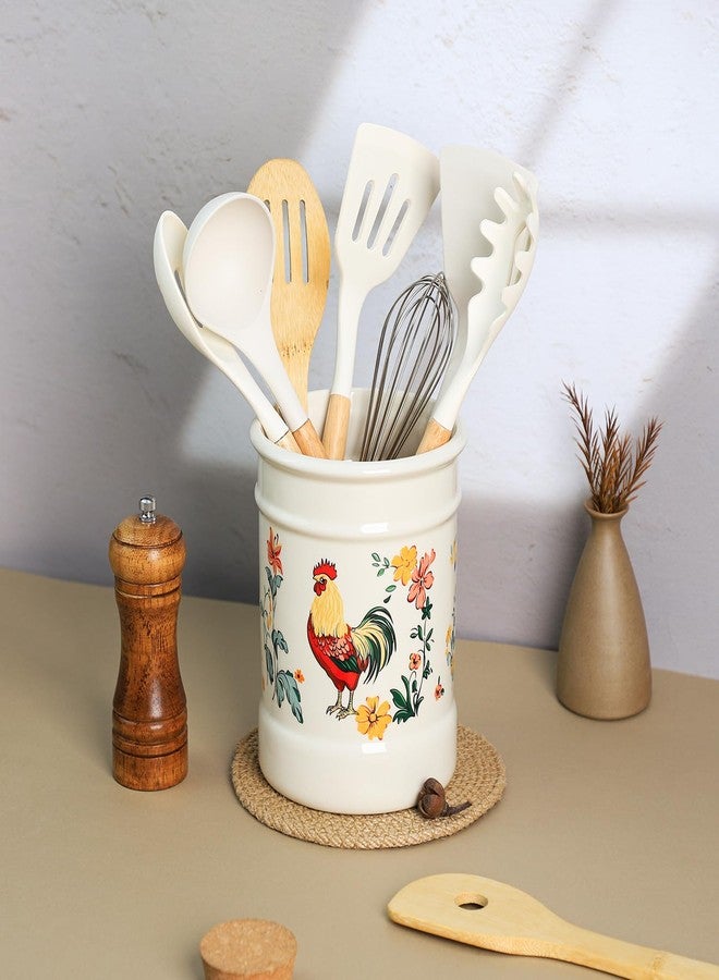 Bicuzat Ceramic Rural Rooster Pattern Kitchen Utensil Holder, Large Cooking Utensil Crocks, Ceramic Utensil Organizer for Spatula, Kitchen, Home Decoration - Image 4
