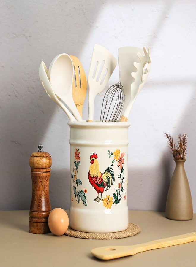 Bicuzat Ceramic Rural Rooster Pattern Kitchen Utensil Holder, Large Cooking Utensil Crocks, Ceramic Utensil Organizer for Spatula, Kitchen, Home Decoration - Image 5