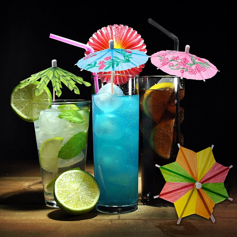 FFNIU Drink Umbrellas Cocktail Picks, 152 Pcs Hawaiian Cocktail Umbrellas, Umbrella Cocktails Picks for Tiki Bars, Fruit Plate and Birthday Party, Assorted Colors, 3 Styles - Image 4