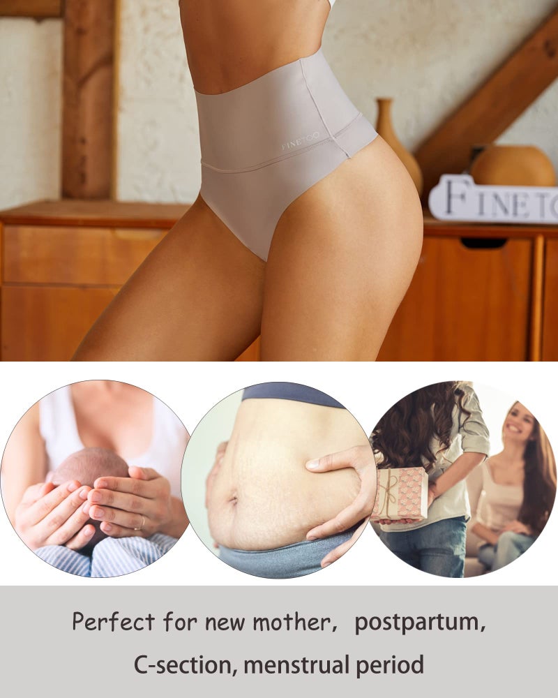 FINETOO High Waisted Thongs for Women Tummy Control Underwear Soft Nylon Stretchy No Show High Rise Thong Panties 4 Pack - Image 5