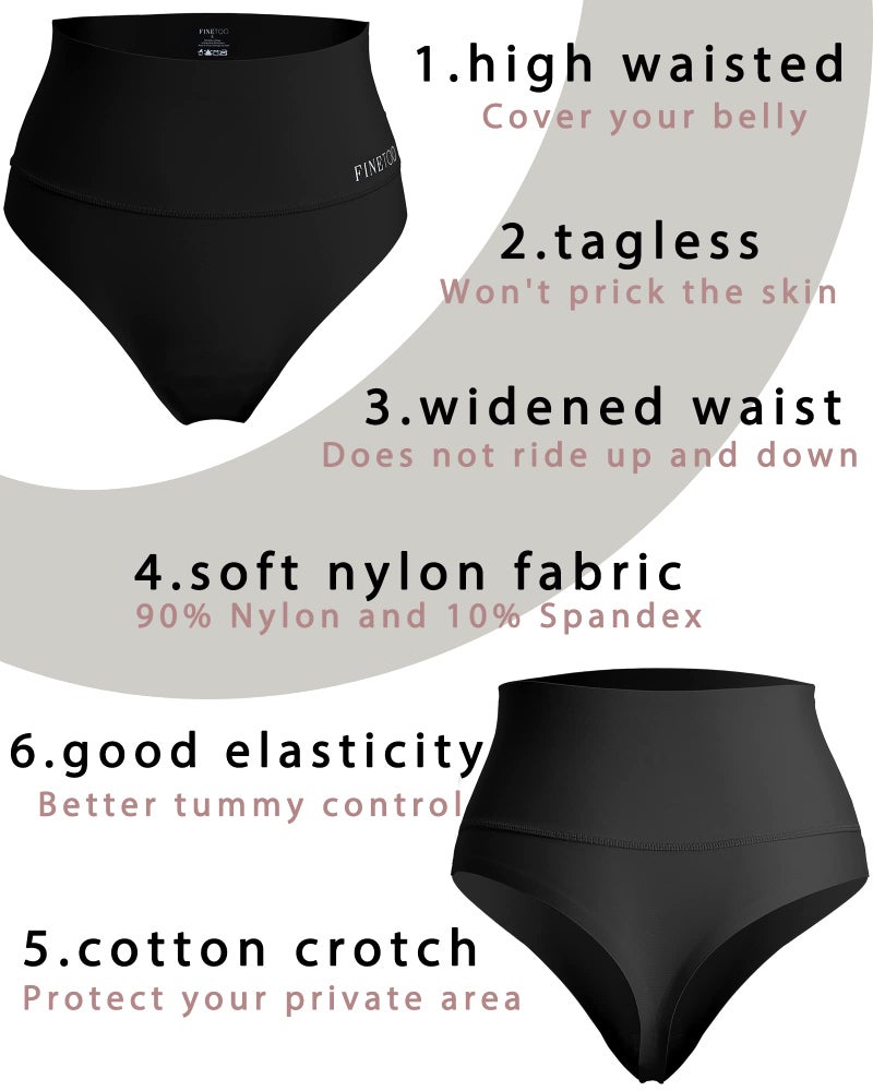 FINETOO High Waisted Thongs for Women Tummy Control Underwear Soft Nylon Stretchy No Show High Rise Thong Panties 4 Pack - Image 3