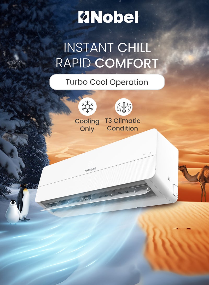 Nobel 1.5 Ton Rotary Split AC, Energy Efficient Cooling Air Conditioner with T3 Tropical Rotary Compressor, R410A Gas, 4-Way Swing, 18000 BTU AC, Gold Fin Technology, Auto Restart, Best For Small Room And Office 1.5 TON, One year Warranty NSAC18T White - Image 3