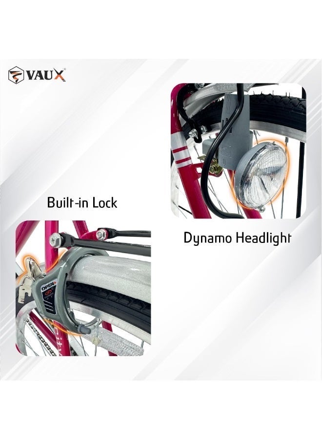 Vaux Comfort City Cruiser Bike || 26 Inch Wheel Size || For Adults || Adjustable Seat || Sturdy Steel Frame || Front Basket || Back Carrier || Black - Image 4