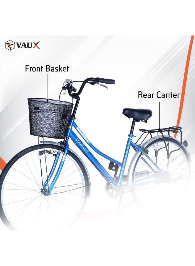 Vaux Comfort City Cruiser Bike || 26 Inch Wheel Size || For Adults || Adjustable Seat || Sturdy Steel Frame || Front Basket || Back Carrier || Black - Image 3