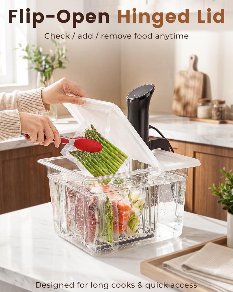 EVERIE Sous Vide Container 12 Quarts with Universal Collapsible Hinged Lid, Compatible with Anova All Models, Breville Joule, Wancle, Instant Pot Cookers (Container with Plastic Lid and Rack) - Image 3