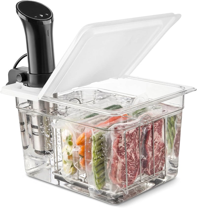 EVERIE Sous Vide Container 12 Quarts with Universal Collapsible Hinged Lid, Compatible with Anova All Models, Breville Joule, Wancle, Instant Pot Cookers (Container with Plastic Lid and Rack) - Image 1