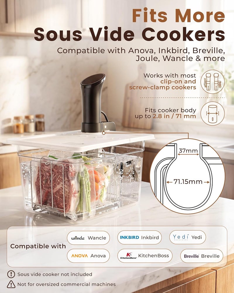 EVERIE Sous Vide Container 12 Quarts with Universal Collapsible Hinged Lid, Compatible with Anova All Models, Breville Joule, Wancle, Instant Pot Cookers (Container with Plastic Lid and Rack) - Image 2