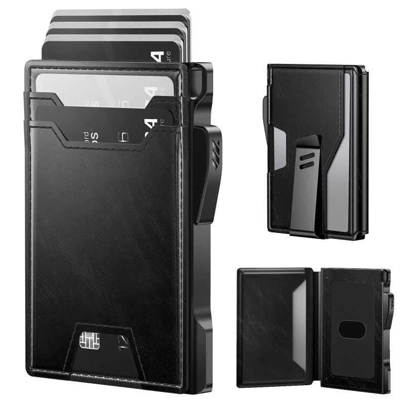 typecase Wallet for Men: Rfid Blocking Wallet 9-13 Card Capacity with Money Clip Slim Leather Front Pocket Smart Pop Up Card Case Bifold Minimalist Wallet with Gift Box - Atlanta Black - Image 1