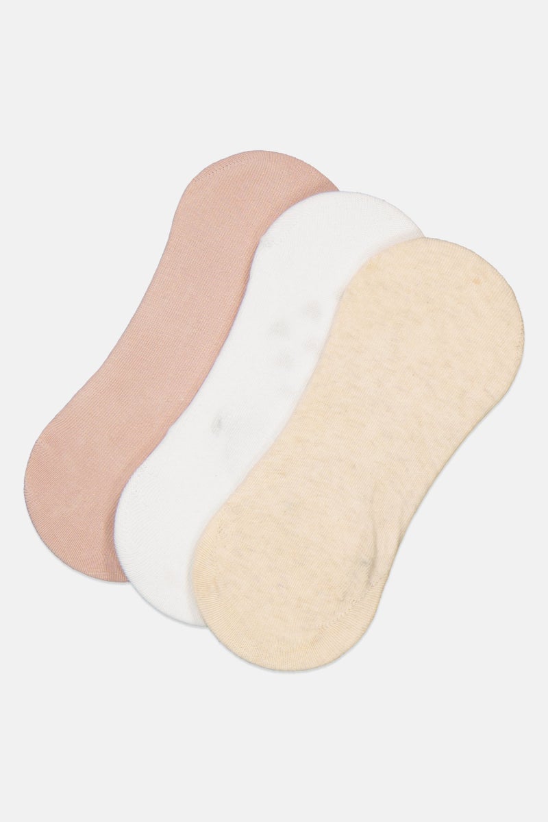 bebe Women 3 Pairs Plain Round Invisible Socks, Multicolor - Image 1