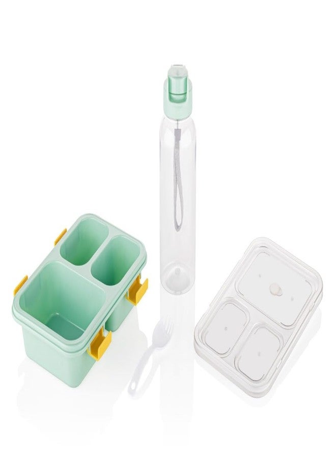 SELOME Leakproof 3 Compartment Lunch Box with Airtight Lid Food Grade Plastic Tiffin Box for Office, School & Travel Included Water Bottle and Spoon (Multi) - Image 5