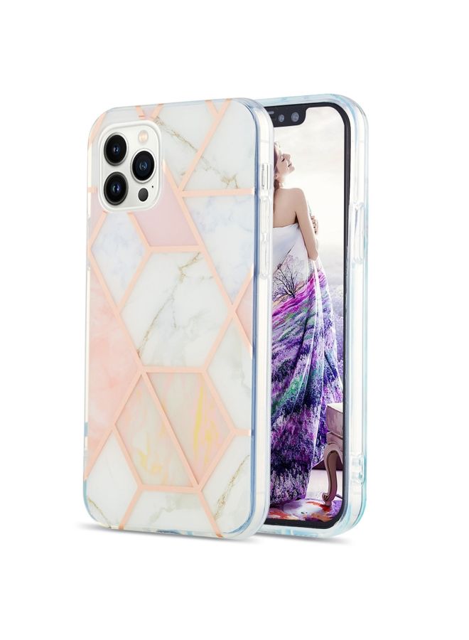 Case Cover For iPhone 16 Pro Max Electroplating Splicing Marble Flower Pattern Dual-side IMD TPU Shockproof Phone Case(Pink White)