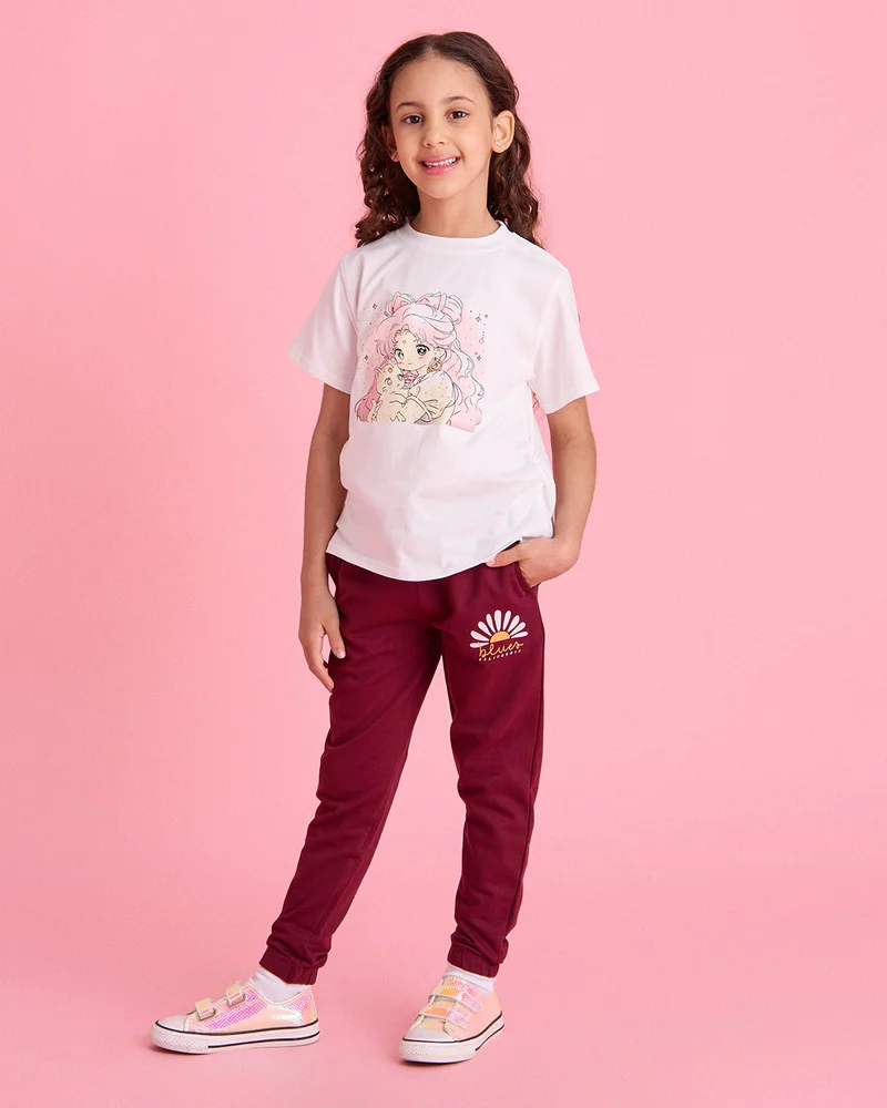 ردتاغ Girls Burgundy Printed Track Pants