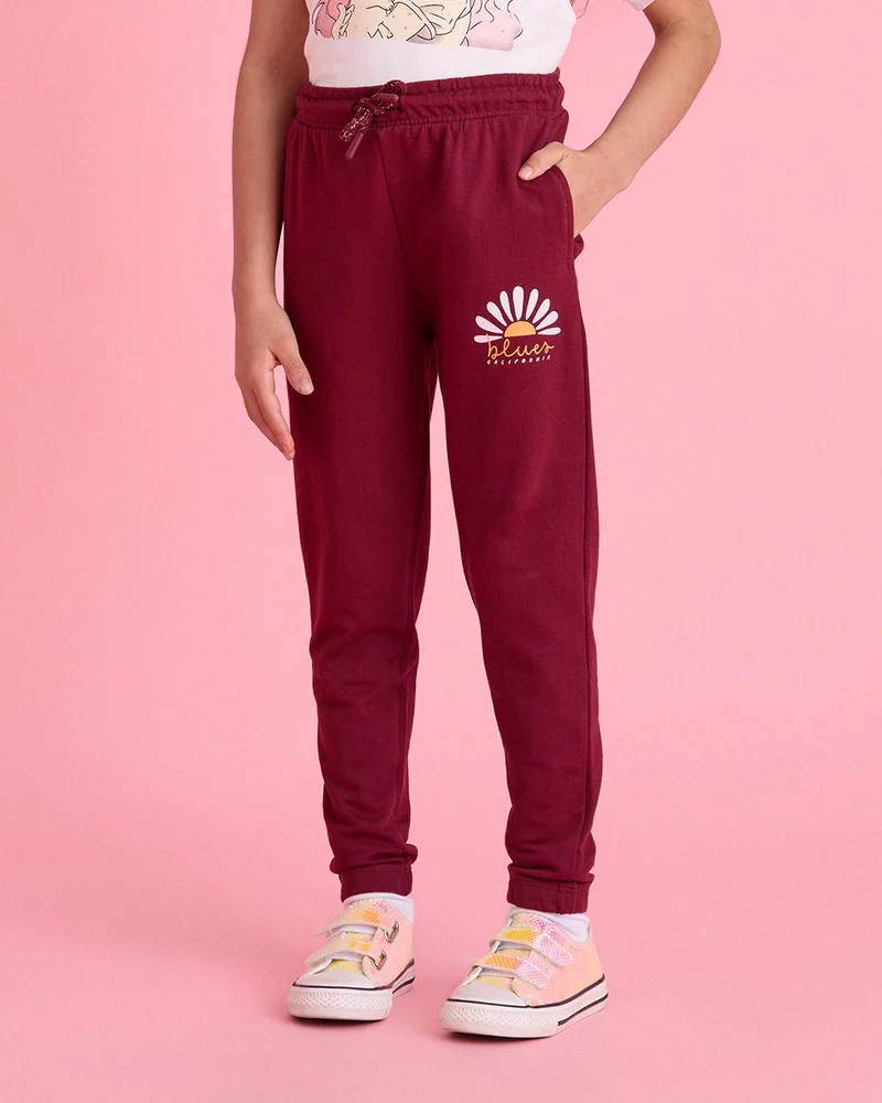 ردتاغ Girls Burgundy Printed Track Pants