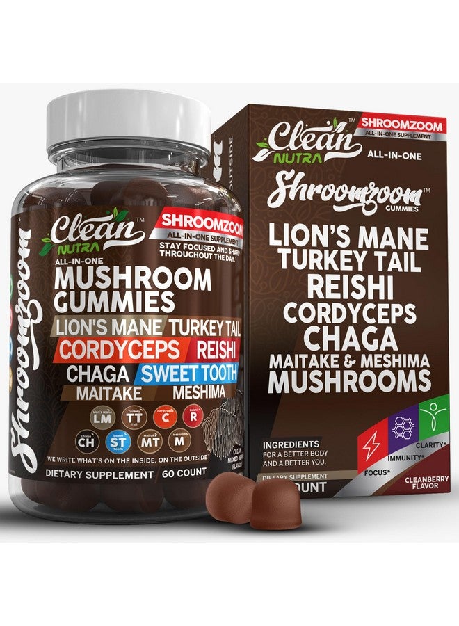 Clean Nutraceuticals 15 في 1 حلوى الفطر مع ذيل الأسد، ذيل الديك الرومي، كورديسيبس، ريشي، تشاجا، ميتاكي، ميشيما، بورتيا كوكوس، شيتاكي، تريملا، فطر المحار، أجاركوس للرجال والنساء، مكمل نظيف من نوترا - Image 1