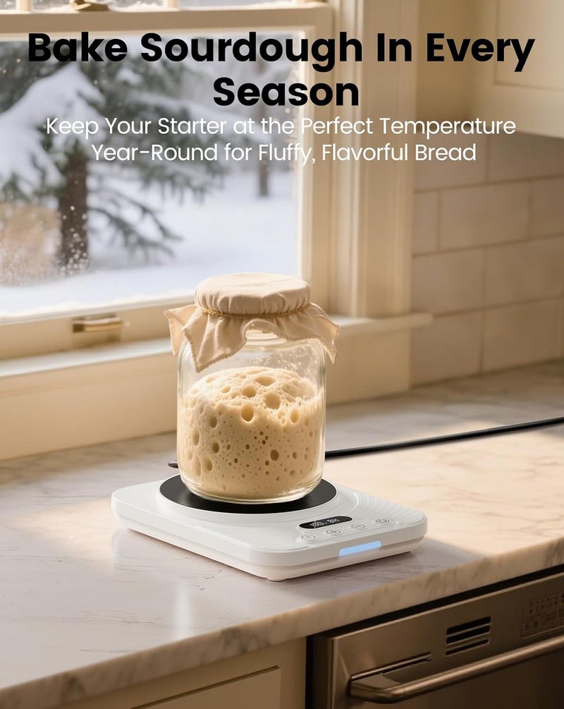 Coanto Sourdough Starter Warmer with 1°F Precision Thermostat - 24H Timer & Auto Shutoff, Compact Sourdough Warming Mat for Sourdough Starters, Yogurt, Pickles, Kombucha - Fits 16–40oz Jars - Image 2