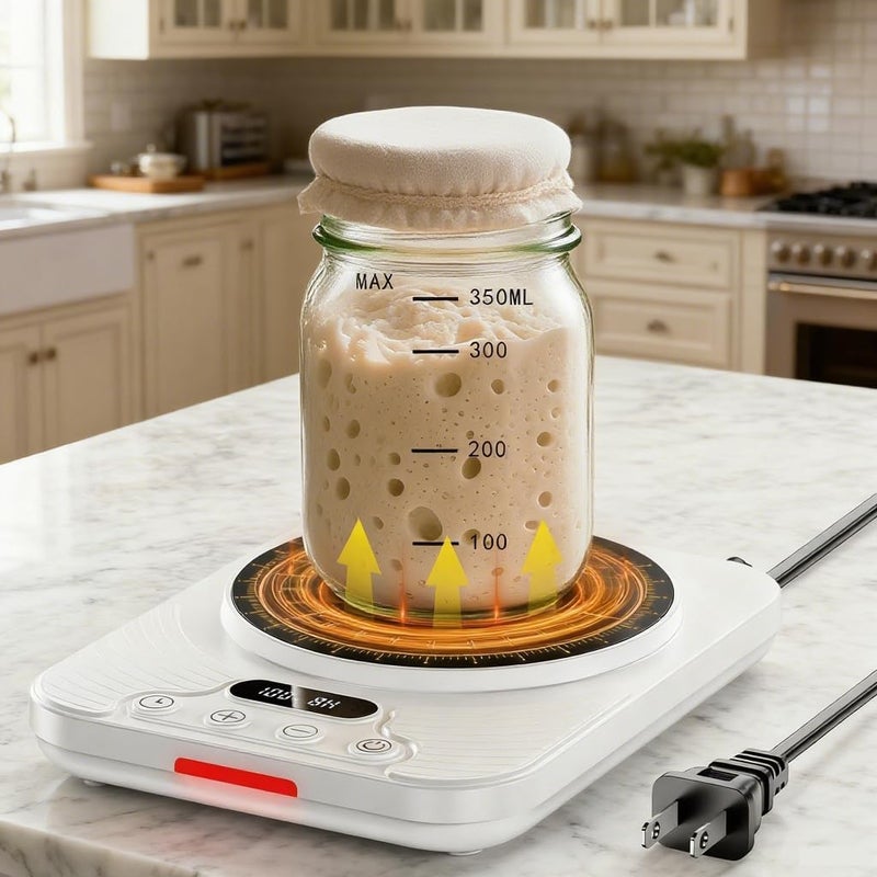Coanto Sourdough Starter Warmer with 1°F Precision Thermostat - 24H Timer & Auto Shutoff, Compact Sourdough Warming Mat for Sourdough Starters, Yogurt, Pickles, Kombucha - Fits 16–40oz Jars - Image 1