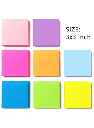 400 PCS Sticky Notes, Super Sticky Notes, 75mm*75mm, Book Tabs, Bright Colors Self-Stick Pads, 2 x the Sticking Power, Easy to Post for Home, School Supplies and Office Products, (8 Color) - view 2