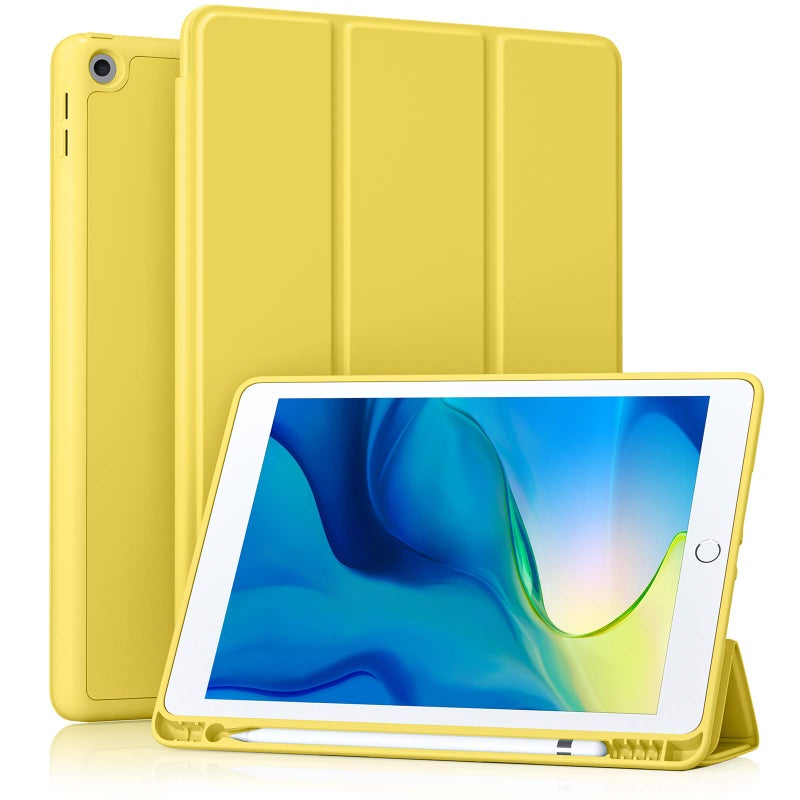 Akkerds Case Compatible with iPad 102 Inch 202120202019 for iPad 9th8th7th Generation Case with Pencil Holder Protective Case with Soft TPU Back Auto SleepWake Cover Yellow