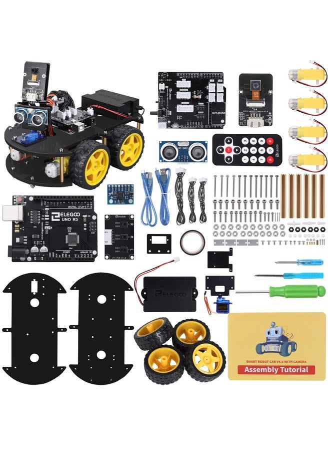 ELEGOO UNO R3 Project Smart Robot Car Kit V4 with UNO R3, Line Tracking Module, Ultrasonic Sensor, IR Remote Control etc. Intelligent and Educational Toy Robotic Kit for Arduino Learner - Image 1