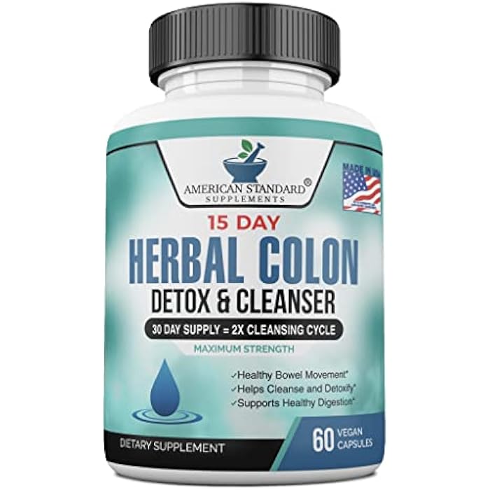 American Standard Supplements Colon Cleanse - 60 Veggie Capsules, 30 Servings – Herbal Blend with Psyllium Husk, Senna Leaves, Aloe Vera, Ginger, Cascara Sagrada & More - Image 1