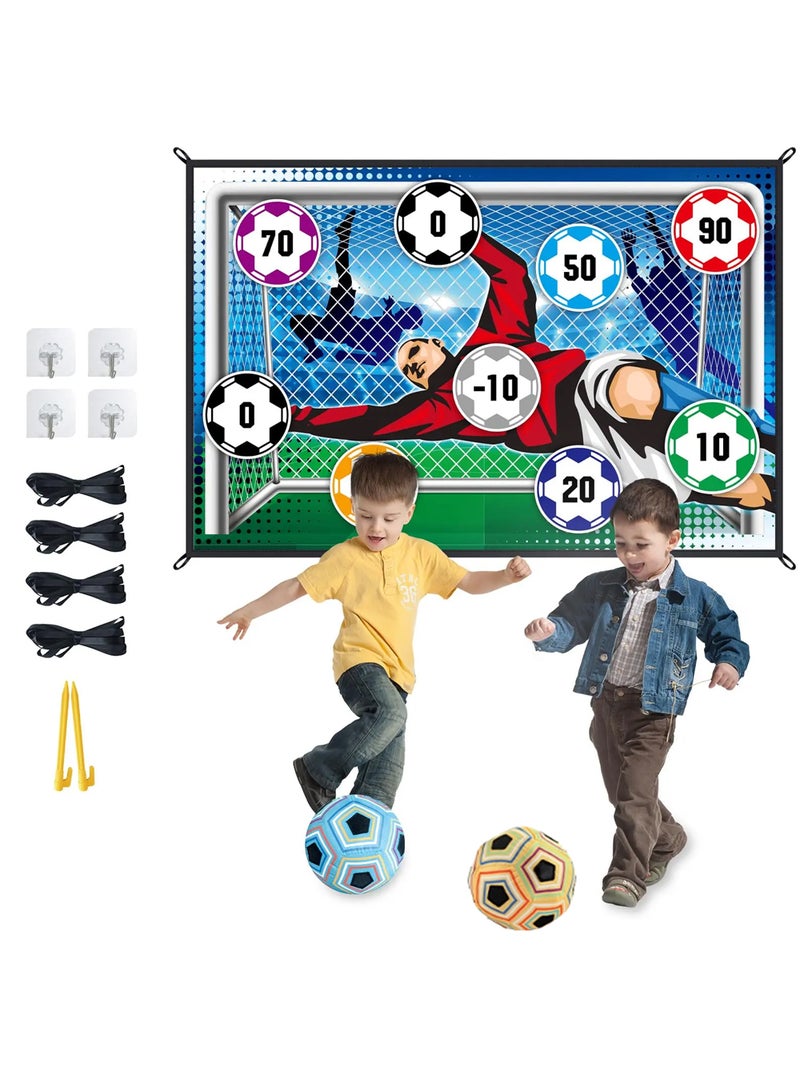 EzzySo كرة قدم للأطفال، لعبة كرة قدم خارجية للأطفال والبالغين، مجموعة كرة قدم مع 1 هدف كرة قدم من الفلانيل، 2 كرة قدم، 4 خطافات لاصقة، 4 شرائط سوداء و2 دعامات أرضية - Image 1