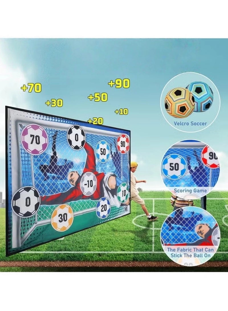 EzzySo كرة قدم للأطفال، لعبة كرة قدم خارجية للأطفال والبالغين، مجموعة كرة قدم مع 1 هدف كرة قدم من الفلانيل، 2 كرة قدم، 4 خطافات لاصقة، 4 شرائط سوداء و2 دعامات أرضية - Image 2