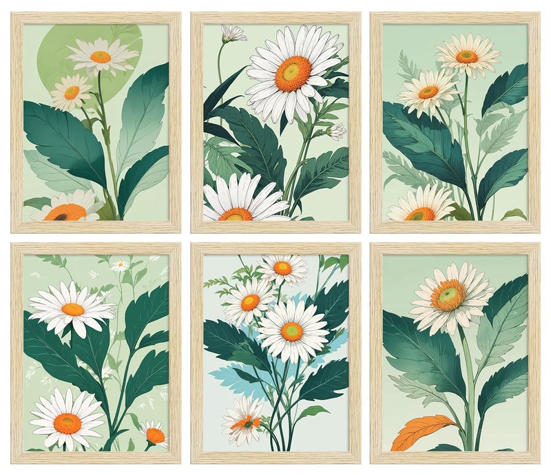 ArtX Paper Floral Art Paintings With Frame for Home Wall Decor, Wall Painting for Living Room, Multicolor, Set of 6 - Image 5