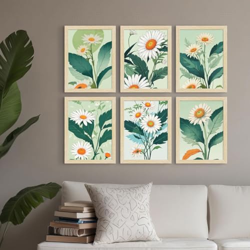 ArtX Paper Floral Art Paintings With Frame for Home Wall Decor, Wall Painting for Living Room, Multicolor, Set of 6 - Image 3