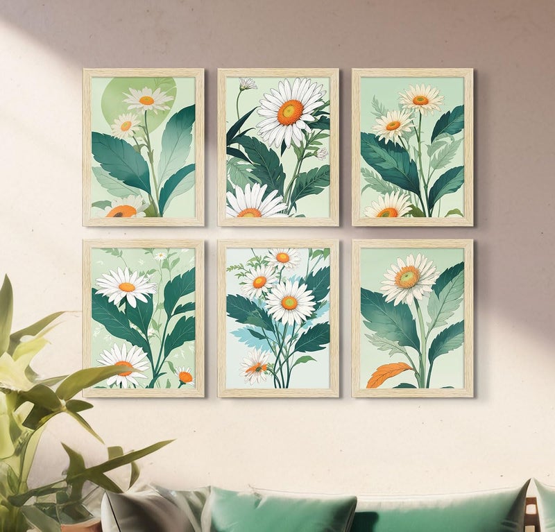 ArtX Paper Floral Art Paintings With Frame for Home Wall Decor, Wall Painting for Living Room, Multicolor, Set of 6 - Image 4