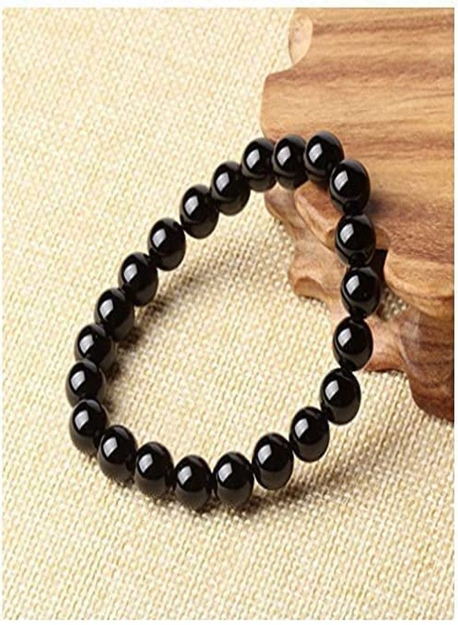 MOOLYAVAAN PRODUCTS Crystal Black Pearls 8MM Black Beads Bracelets Natural Gemstone Charm Stretch Bracelet (PACK OF 2) - Image 2