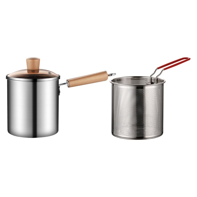 Next Store Stainless Steel Frying Pan with Inner Strainer, Multi-Use Cooking Pot for Fry and Boiled with Clear Glass Lid and Heat Insulation Handle - Image 1