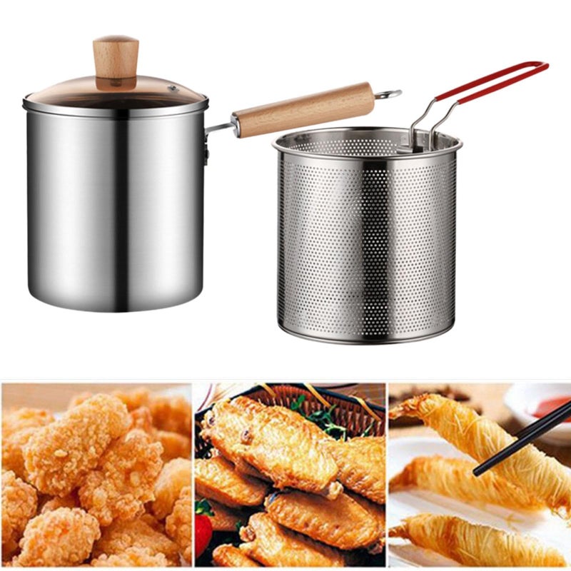 Next Store Stainless Steel Frying Pan with Inner Strainer, Multi-Use Cooking Pot for Fry and Boiled with Clear Glass Lid and Heat Insulation Handle - Image 2