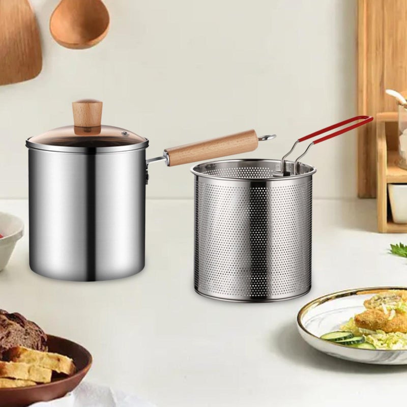 Next Store Stainless Steel Frying Pan with Inner Strainer, Multi-Use Cooking Pot for Fry and Boiled with Clear Glass Lid and Heat Insulation Handle - Image 3