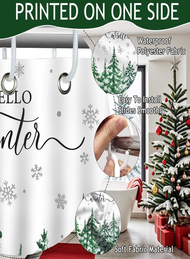 Mocsicka Winter Christmas Shower Curtain for Bathroom Snow Scene Pine Trees Snowflake Shower Curtain for Christmas Holiday Home Decor Waterproof Fabric Bath Curtain 72 X 72 Inch - Image 4