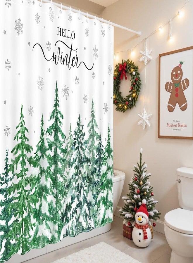 Mocsicka Winter Christmas Shower Curtain for Bathroom Snow Scene Pine Trees Snowflake Shower Curtain for Christmas Holiday Home Decor Waterproof Fabric Bath Curtain 72 X 72 Inch - Image 2