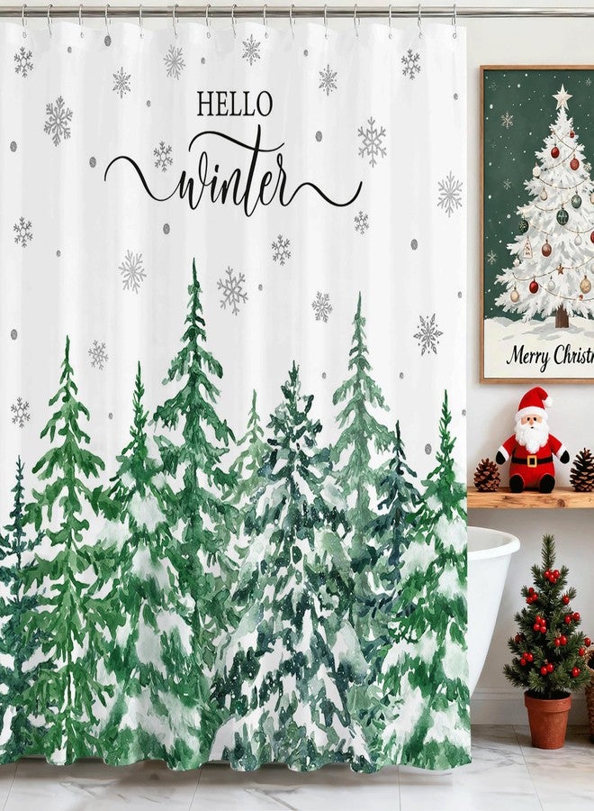 Mocsicka Winter Christmas Shower Curtain for Bathroom Snow Scene Pine Trees Snowflake Shower Curtain for Christmas Holiday Home Decor Waterproof Fabric Bath Curtain 72 X 72 Inch - Image 1