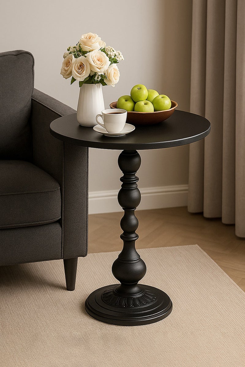 RATSAW Metal Round Side Table Sofa Coffee Table Vintage Service Table Desk for Living Room Bedroom Office Black - Image 1