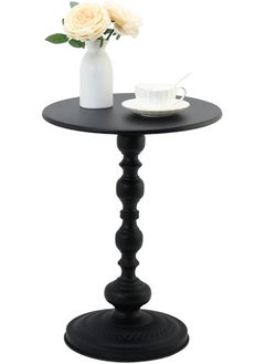 RATSAW Metal Round Side Table Sofa Coffee Table Vintage Service Table Desk for Living Room Bedroom Office Black  - Image 1
