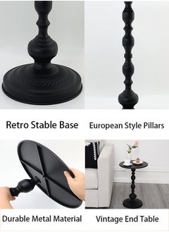 RATSAW Metal Round Side Table Sofa Coffee Table Vintage Service Table Desk for Living Room Bedroom Office Black  - Image 4