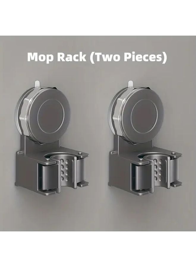 Gun Gray Wall Mounted Mop Broom Holder With 2 Suction Cups Space Saving Bathroom Storage - Image 1