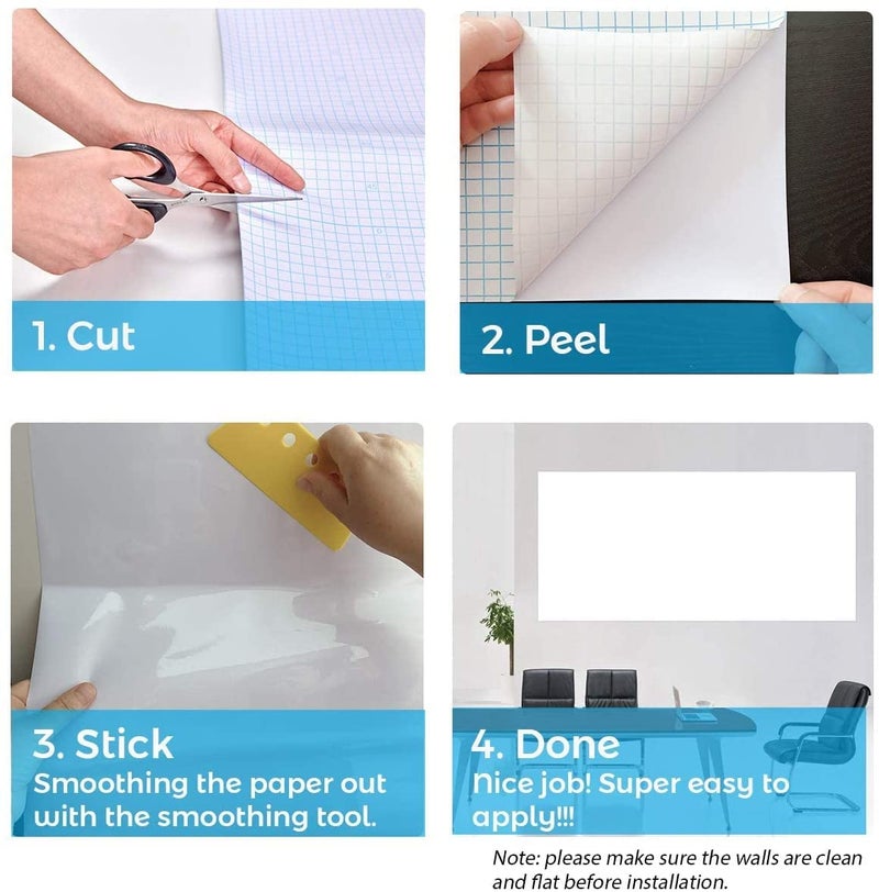 WALLMATE ملصق حائط سبورة بيضاء ذاتية اللصق لورق الحائط للمكتب قابل للإزالة لغرفة الأطفال ديكور حائط المنزل أبيض 24x96 بوصة - Image 5