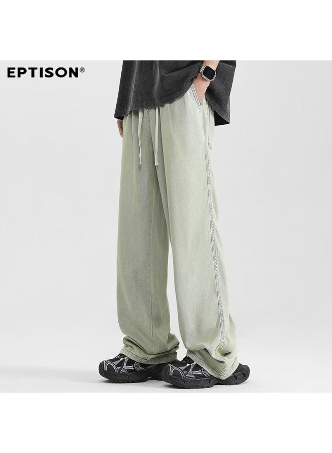 EPTISON Yipintiancheng Tencel Lyocell Jeans Summer Thin Men's High Street Elastic Waist Straight Loose Wide Leg Jeans - Image 2