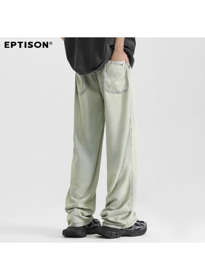 EPTISON Yipintiancheng Tencel Lyocell Jeans Summer Thin Men's High Street Elastic Waist Straight Loose Wide Leg Jeans - Image 4