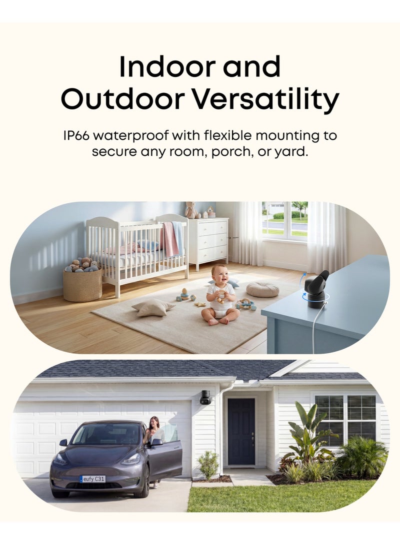 eufy AI Smart Security Camera - Wired Cam C31 with 360° Pan/Tilt, People/Vehicle/Pet/Crying Detection, Colour Night Vision, Dual Antenna, 24/7 Recording, Subscription-Free On-Device Storage - Image 3
