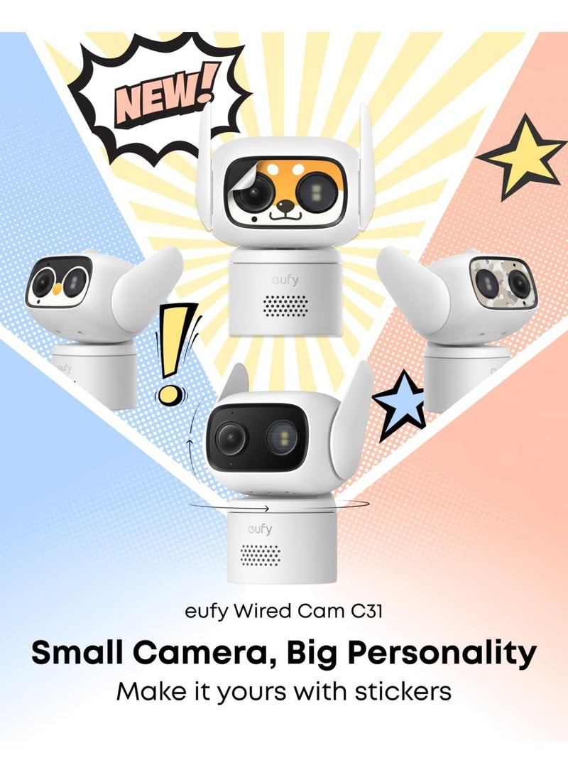 eufy AI Smart Security Camera - Wired Cam C31 with 360° Pan/Tilt, People/Vehicle/Pet/Crying Detection, Colour Night Vision, Dual Antenna, 24/7 Recording, Subscription-Free On-Device Storage - Image 2