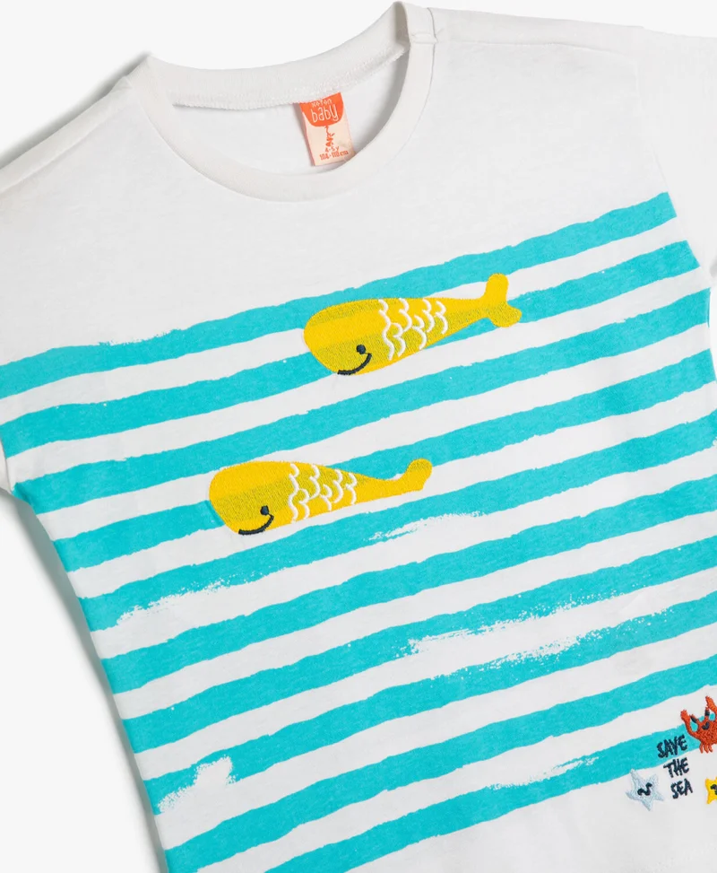 KOTON Koton T-Shirt Short Sleeve Crew Neck Fish Printed Cotton